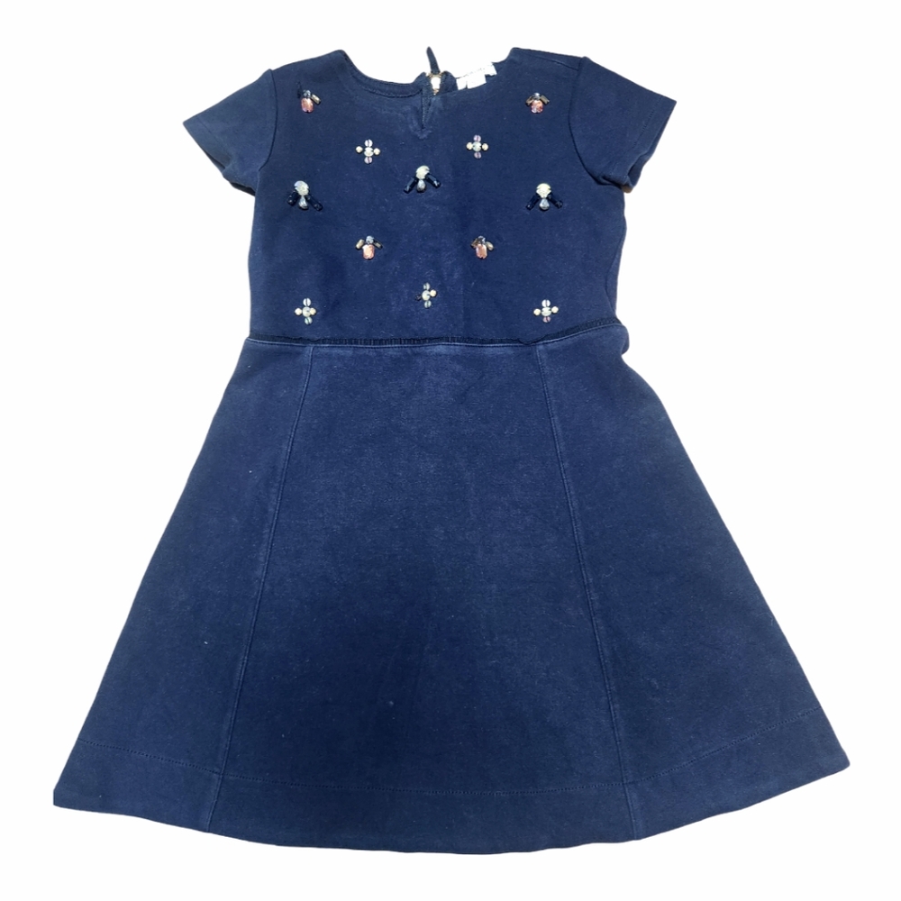 Girls J. Crew Crewcuts Navy Jeweled Cluster Stone Swingy Knit Dress Size 7